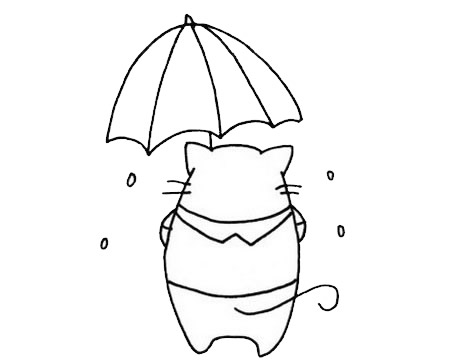 打着伞的小猫背影简笔画(小猫打伞的简笔画)