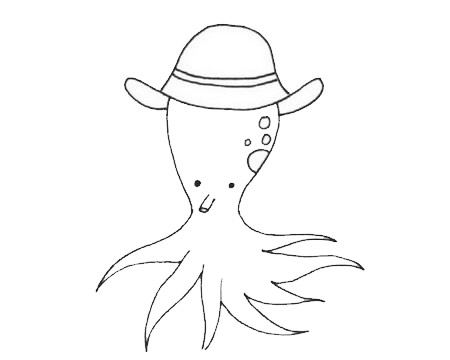 戴帽子的卡通章鱼简笔画