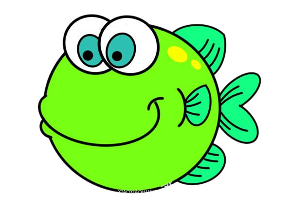 卡通胖头鱼简笔画画法