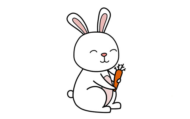 拿着胡萝卜的可爱兔子简笔画