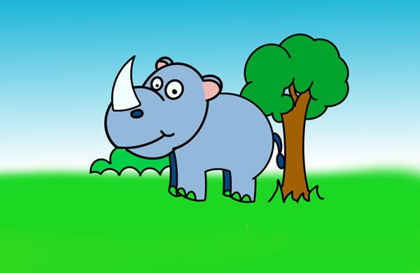 草地上的犀牛简笔画步骤