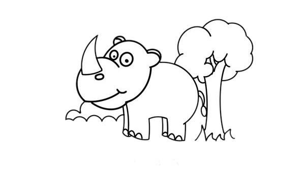 草地上的犀牛简笔画步骤