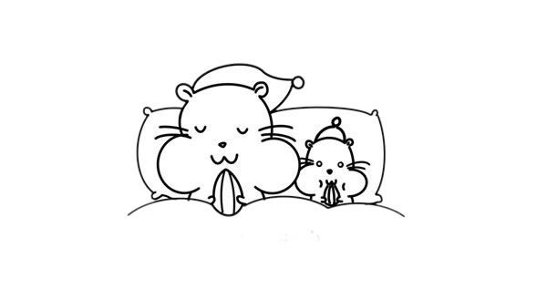 躺在床上的卡通仓鼠简笔画