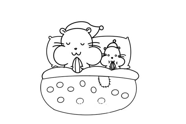 躺在床上的卡通仓鼠简笔画