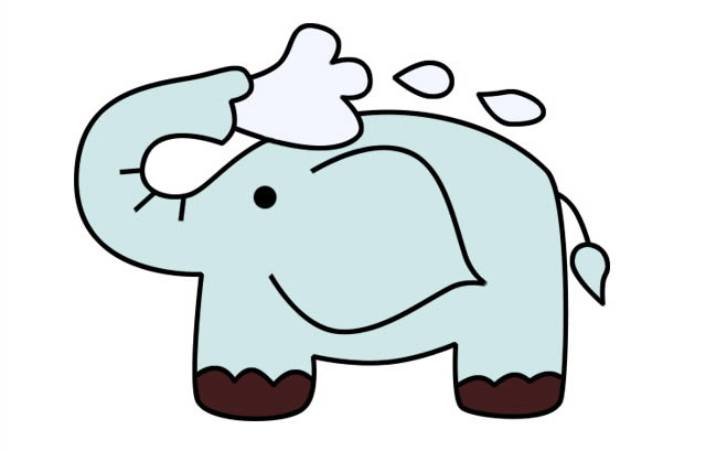 在洗澡的可爱小象简笔画