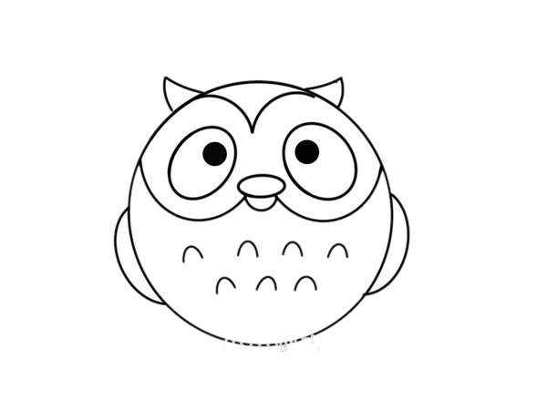 圆鼓鼓的猫头鹰简笔画