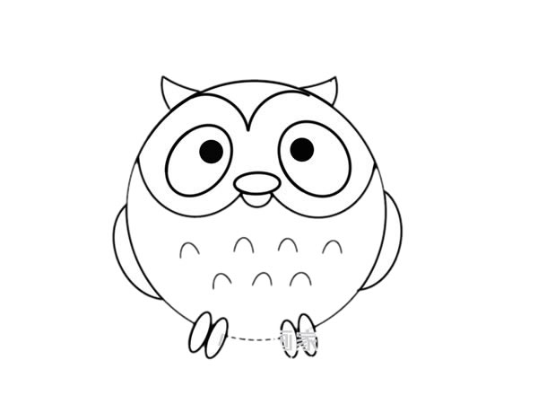 圆鼓鼓的猫头鹰简笔画