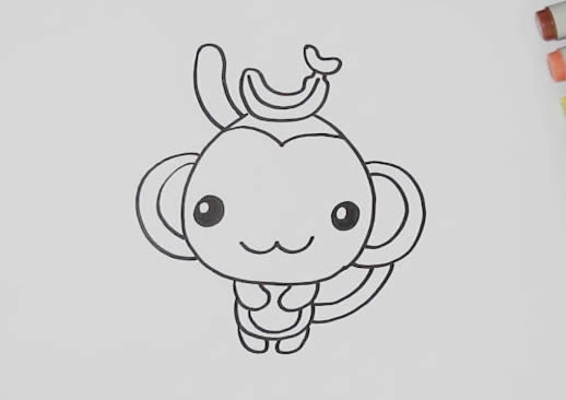 头顶香蕉的可爱猴子简笔画 头顶香蕉的可爱猴子简笔画