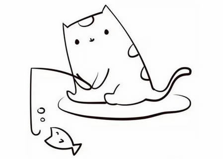 分享几幅小猫钓鱼的简笔画
