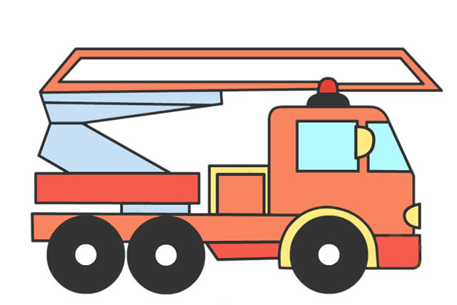 带颜色的消防车简笔画