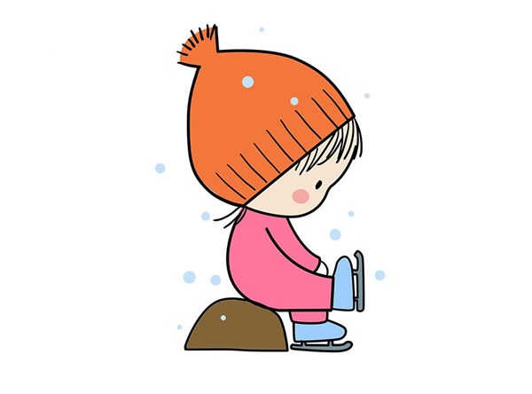 冬天滑冰的小女孩简笔画(冬天小孩滑冰简笔画)