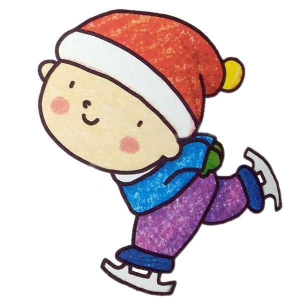 滑冰的男孩简笔画带涂色