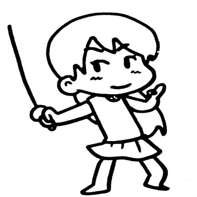 练习击剑的小女孩简笔画