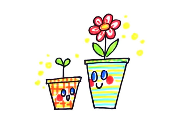 两盆可爱的小花简笔画
