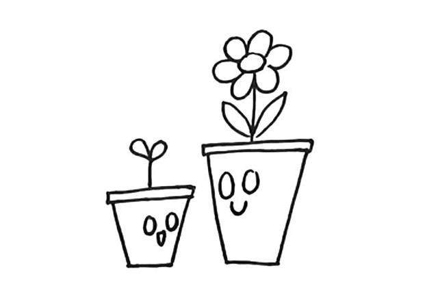 两盆可爱的小花简笔画