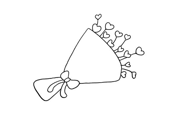 一束爱心鲜花简笔画步骤