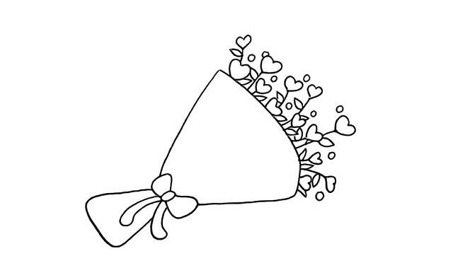 一束爱心鲜花简笔画步骤