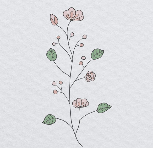 一组有艺术感的花朵简笔画