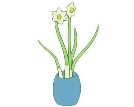 花盆里的水仙花简笔画(水仙花的花瓶怎么画)