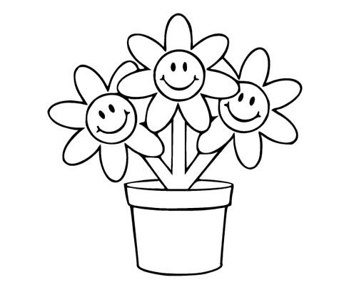 花盆里的卡通小花简笔画(小花盆卡通画)