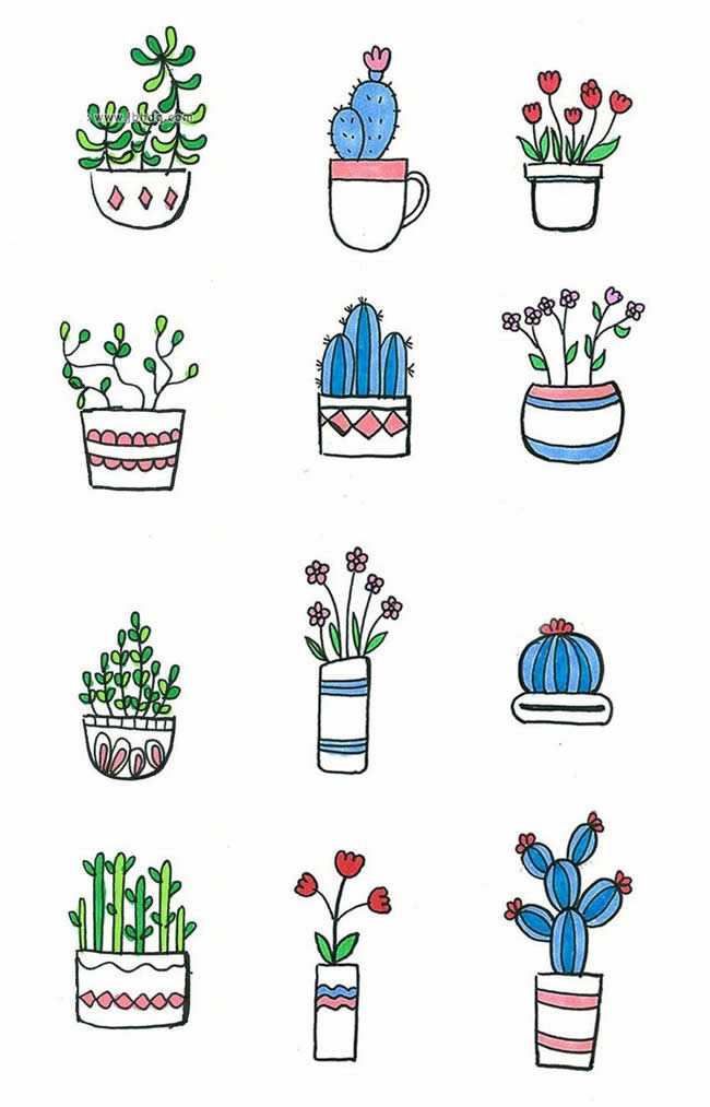 72款彩色可爱的盆栽简笔画大全 72款彩色可爱的盆栽简笔画大全