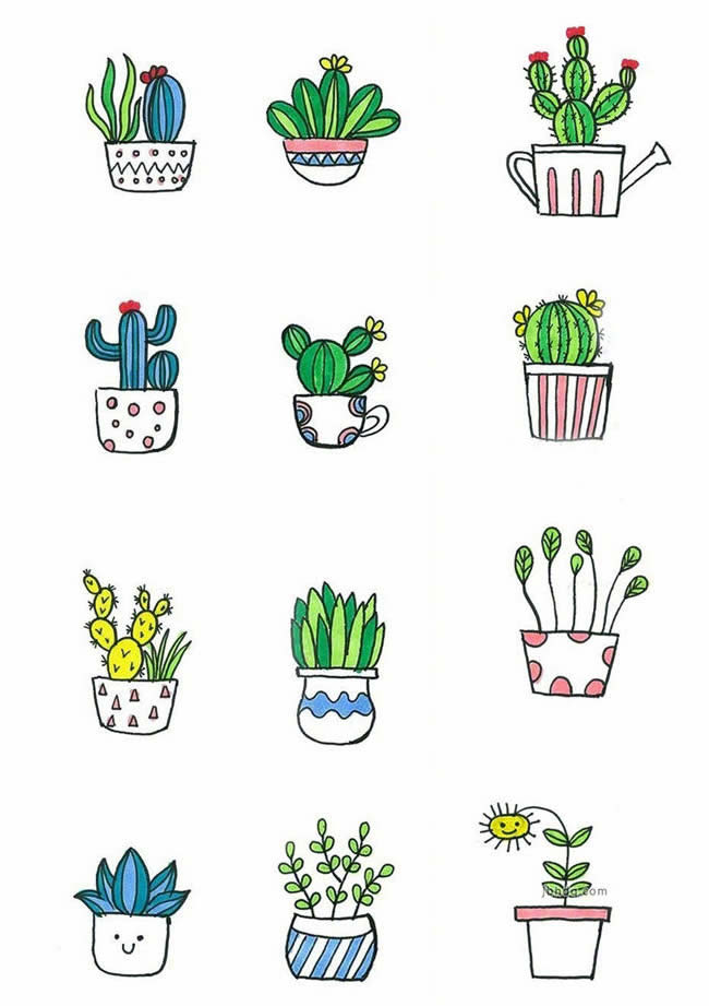 72款彩色可爱的盆栽简笔画大全 72款彩色可爱的盆栽简笔画大全