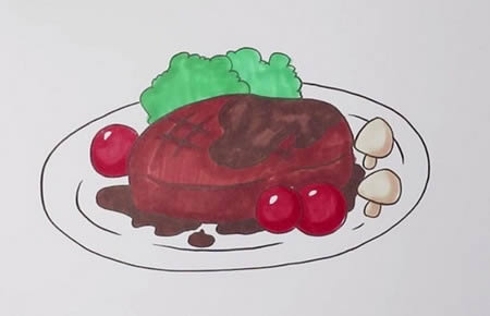 牛排简笔画步骤带涂色