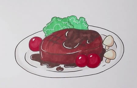 牛排简笔画步骤带涂色