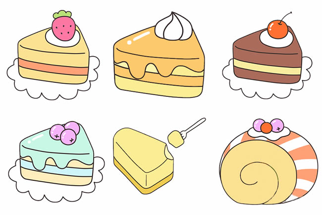 一组漂亮的彩色蛋糕简笔画