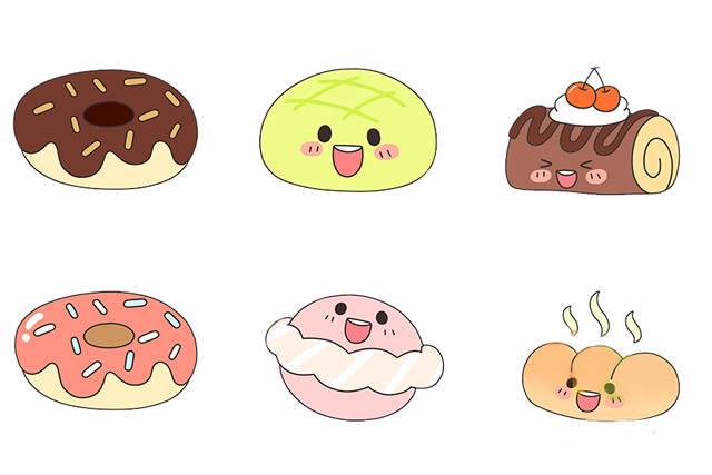 一组漂亮的彩色蛋糕简笔画