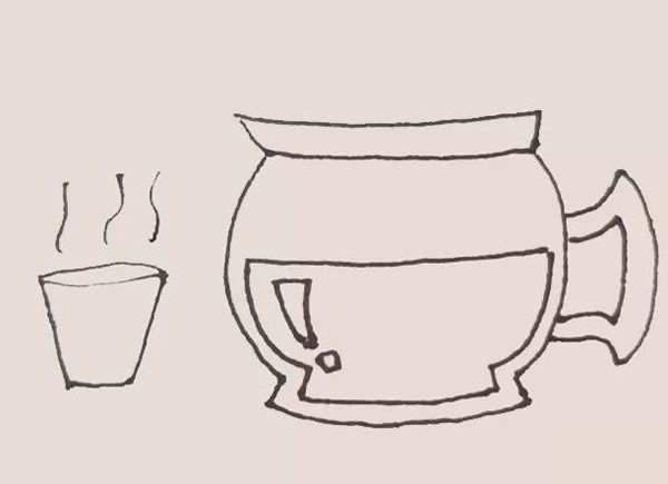 咖啡壶倒一杯咖啡简笔画 咖啡壶倒一杯咖啡简笔画