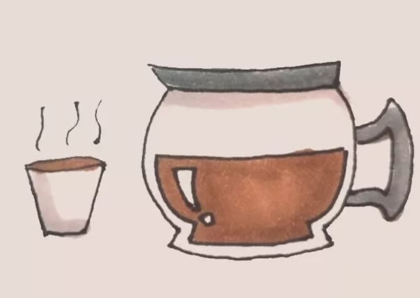 咖啡壶倒一杯咖啡简笔画 咖啡壶倒一杯咖啡简笔画