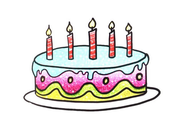 点燃蜡烛的生日蛋糕简笔画