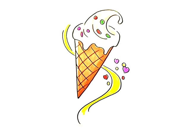 炫彩的冰激凌甜筒简笔画