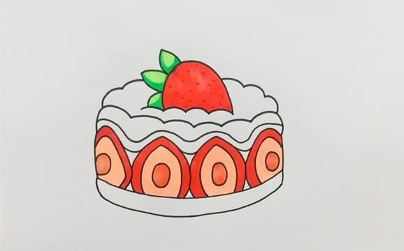 草莓生日蛋糕简笔画教程