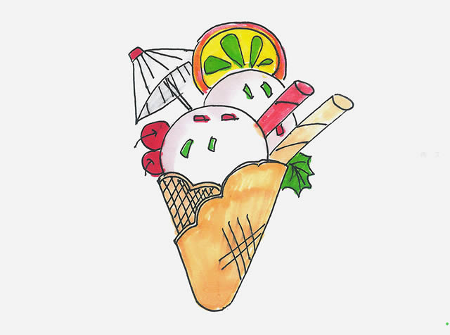 非常漂亮的冰激凌甜筒简笔画