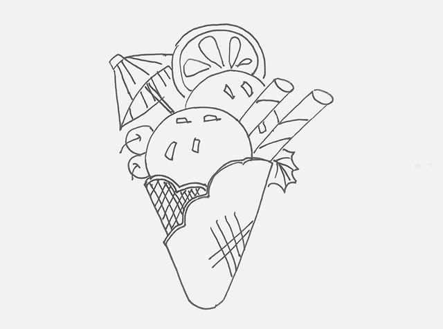 非常漂亮的冰激凌甜筒简笔画