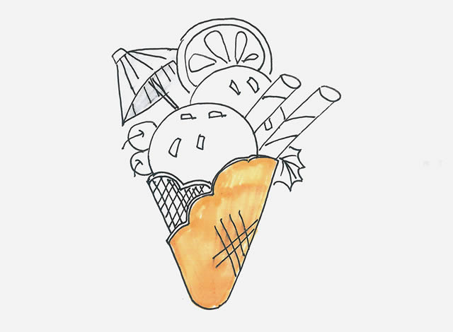 非常漂亮的冰激凌甜筒简笔画