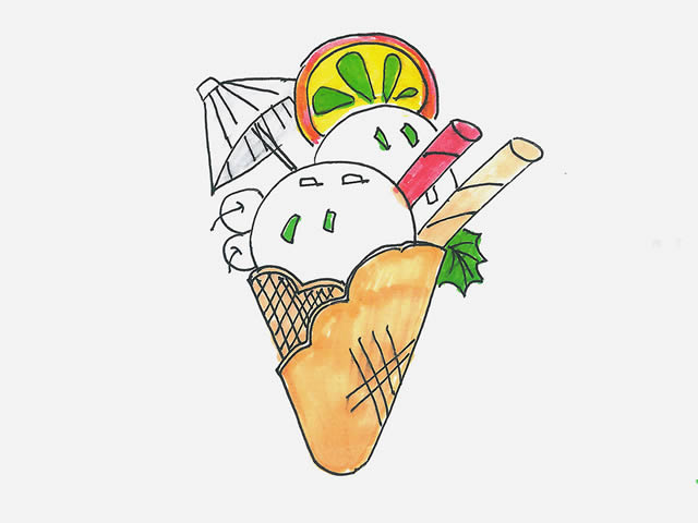 非常漂亮的冰激凌甜筒简笔画