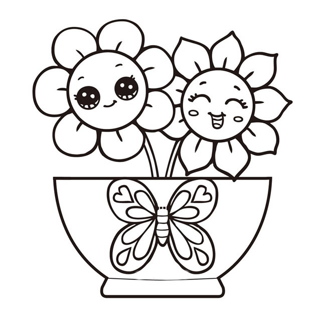 一盆漂亮的卡通小花简笔画