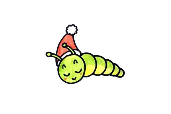 在树叶上睡觉的毛毛虫简笔画