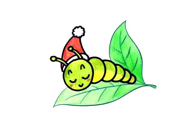 在树叶上睡觉的毛毛虫简笔画