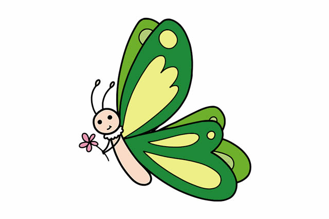 拿着小花的彩色蝴蝶简笔画