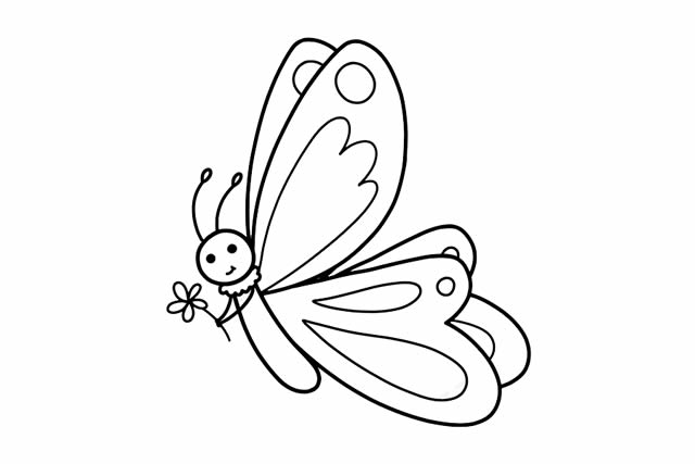 拿着小花的彩色蝴蝶简笔画