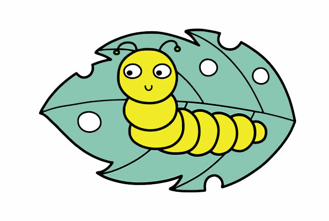 树叶上可爱的毛毛虫简笔画