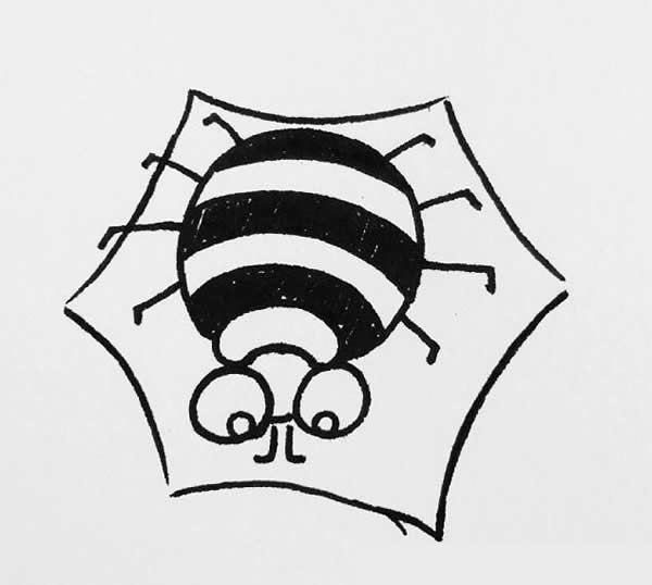 趴在蜘蛛网上的蜘蛛简笔画教程