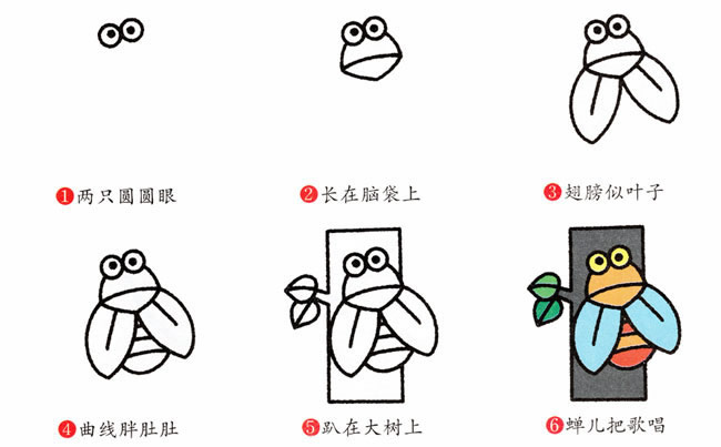 趴在树上的知了简笔画教程 趴在树上的知了简笔画教程
