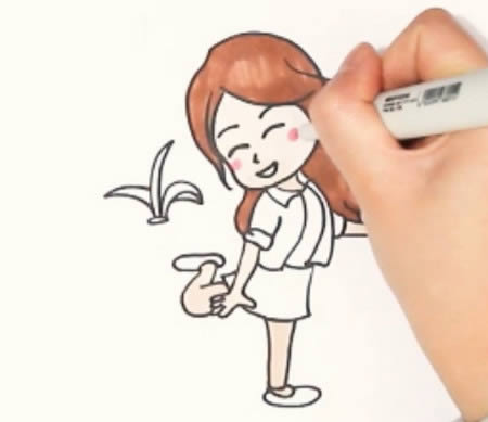 踢毽子的小女孩简笔画