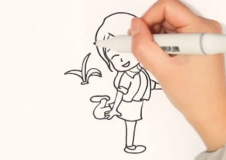 踢毽子的小女孩简笔画