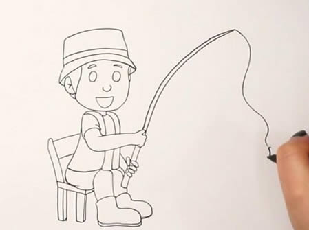 在钓鱼的男孩简笔画 在钓鱼的男孩简笔画